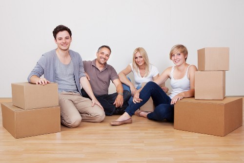 Office furniture and equipment being prepared for relocation
